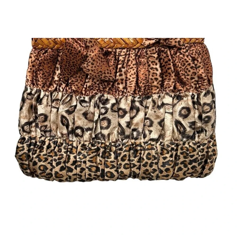 Capelli Straworld Double Handle Leopard Cheetah Mixed Print Satiny Bag Purse - Picture 2 of 9